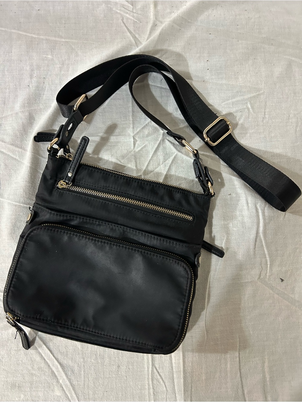 Kate & Alex Cuffaro Black Multi-Zip Crossbody Shoulder Bag Italian Design